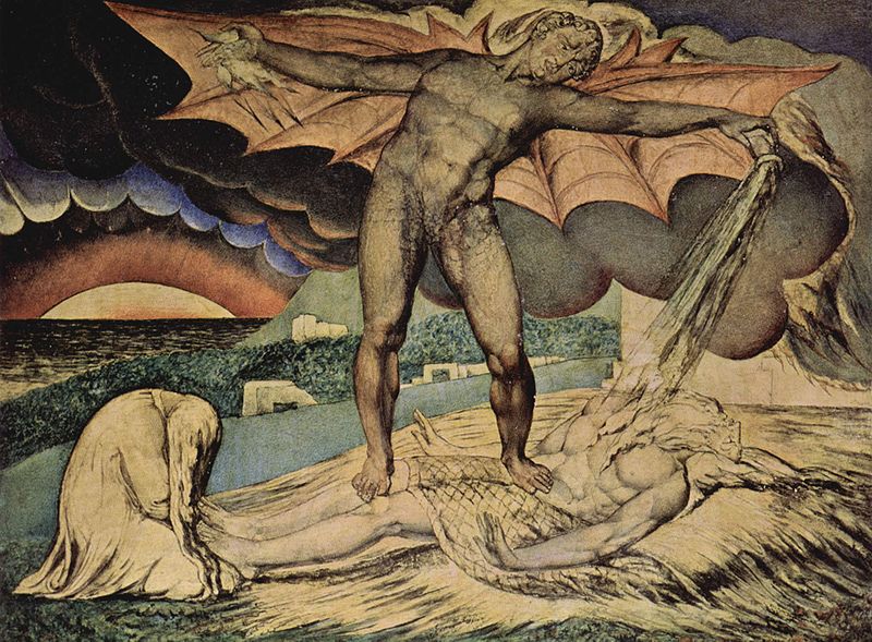 William Blake, 1826/27, Tate Gallery Londen, Satan stort zijn plagen over Job uit